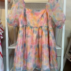 Multicolor Puff Sleeve Mini Dress